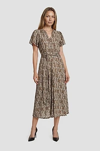 Short Sleeve Midi Wrap Dress - Multi