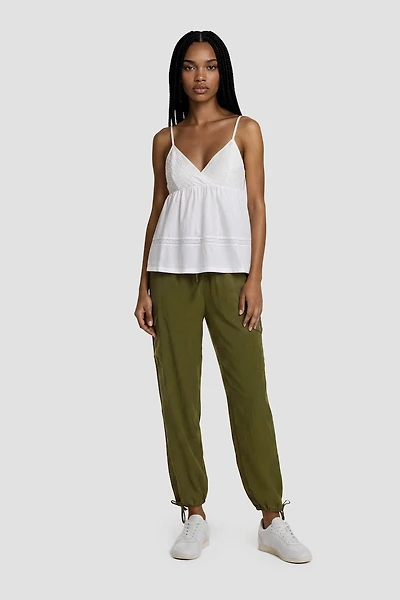 Tie-Up Pants With Big Pockets - Green