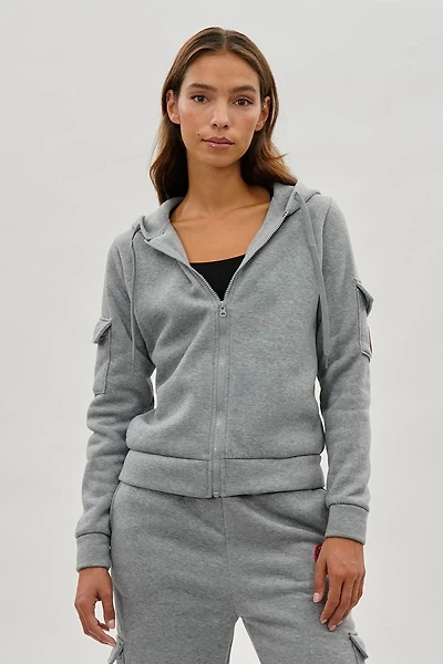 Fahrenheit Zip Up Utility Pocket Hoodie - Grey