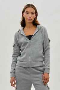 Fahrenheit Zip Up Utility Pocket Hoodie - Grey