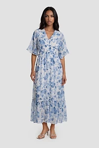 V-Neck Bell Sleeve Maxi Dress