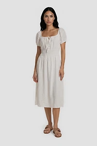Smocked Waist Midi Dress - White