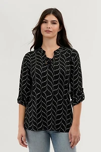 Majora Patterned Lace Up Blouse - Black