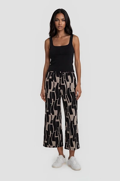 Printed Fold Over Cropped Pants