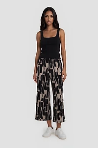 Printed Fold Over Cropped Pants
