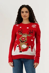 Festive Dancing Reindeer Christmas Sweater - Red