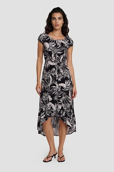 Boat Neck Short Sleeve Day Dress - Black