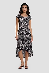 Boat Neck Short Sleeve Day Dress - Black