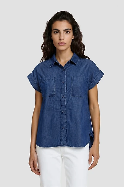 Sleeveless Button Up Shirt - Navy