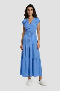 Tiered V Neck Maxi Dress - Blue