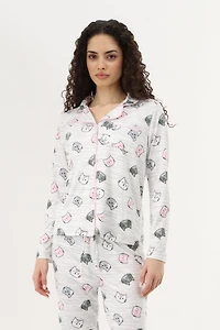 Canada Weather Gear Cat Print Button Up Pajama Top - Grey