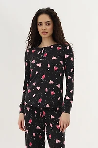 Canada Weather Gear Long Sleeve Drinks Print Pajama Top - Black