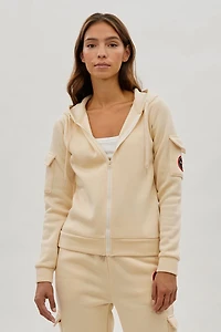 Fahrenheit Zip Up Utility Pocket Hoodie - Cream