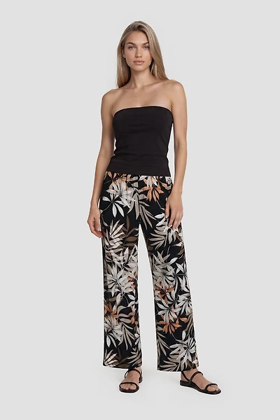 Plant Print Flowy Pants - Black