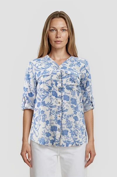 Printed Button Up Shirt - White