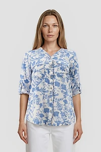 Printed Button Up Shirt - White