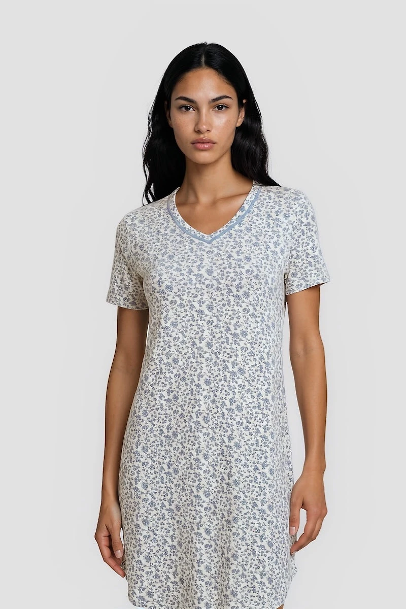 Flower Print Tunic Pajama Top - White