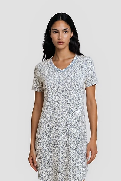 Flower Print Tunic Pajama Top - White