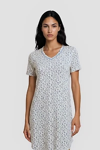 Flower Print Tunic Pajama Top - White
