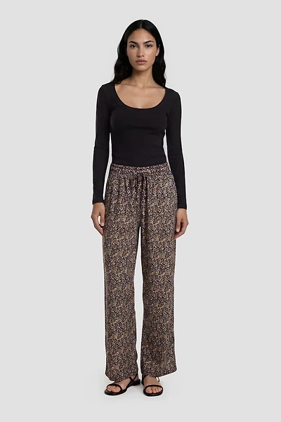Flowy Straight Pants With Drawstring - Multi