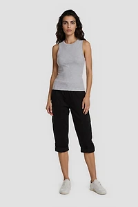 Cargo Roll Up Capris - Black
