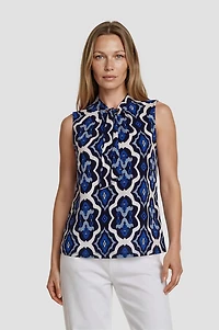 Sleeveless Printed Top - Navy