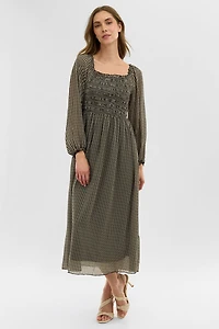 Costa Blanca Long Sleeve Smocked Maxi Dress - Black