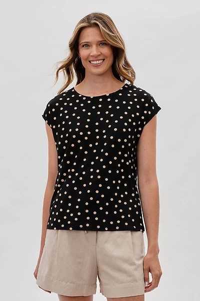 Beechers Brook Polka Dot Cap Sleeve Blouse - Black