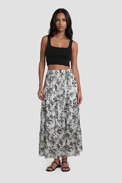 Flower Print Maxi Skirt - White