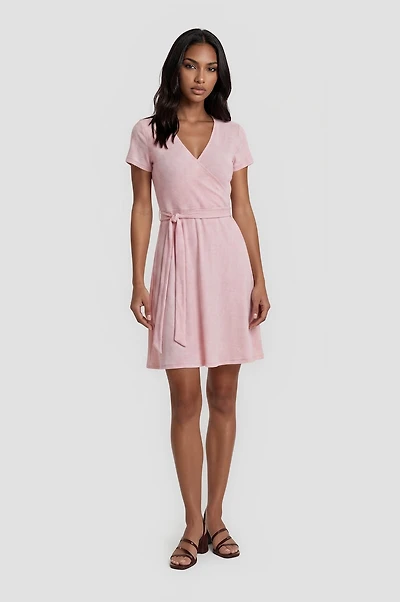Crossover Short Wrap Dress - Pink