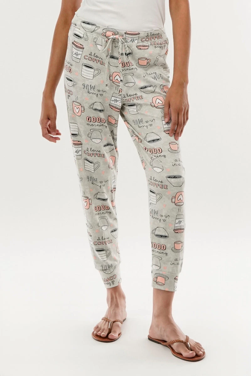 Canada Weather Gear Coffee Print Tie Waist Pajama Pants