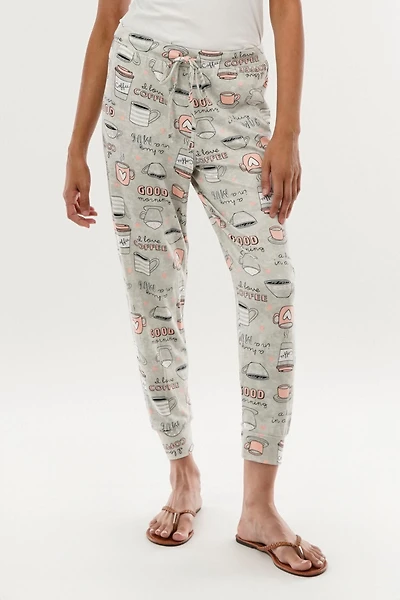 Canada Weather Gear Coffee Print Tie Waist Pajama Pants