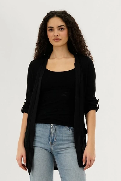 International INC Company Hip Length Open Cardigan - Black