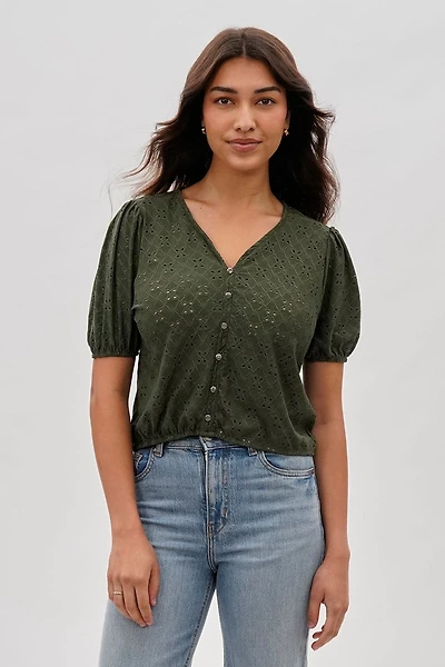 Button Down Eyelet Blouse