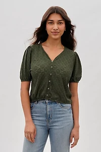 Button Down Eyelet Blouse