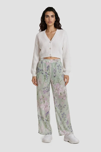 Flower Print Mesh Pants - Green