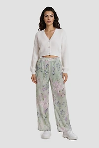 Flower Print Mesh Pants - Green