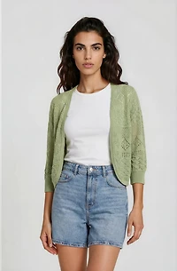 3/4 Sleeve Open Knit Shrug - Mint