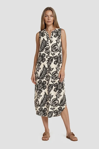 Long Printed Tunic Dress - Cream