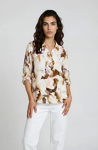 Roll Up Sleeve Printed Blouse - Cream