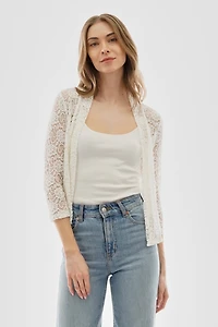 Costa Blanca Floral Lace Open Shrug Cardigan - Cream
