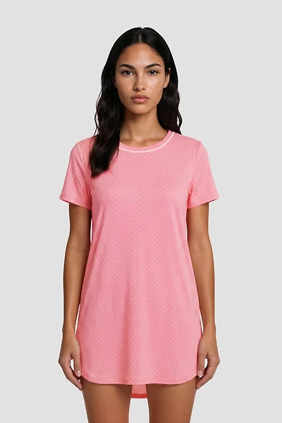 Polkadot Print Tunic Pajama Top - Pink