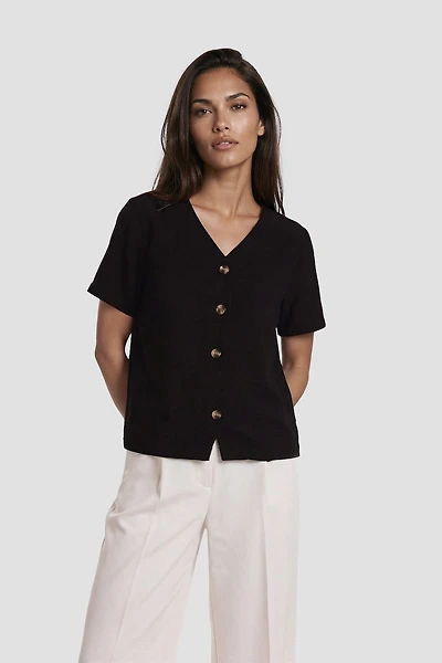 Short Sleeve Button Down V-Neck Shirt