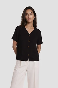 Short Sleeve Button Down V-Neck Shirt