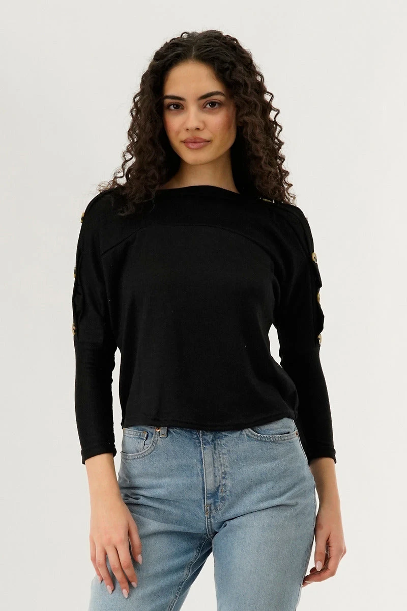 International INC Company Boat Neck Shoulder Button Pullover Sweater