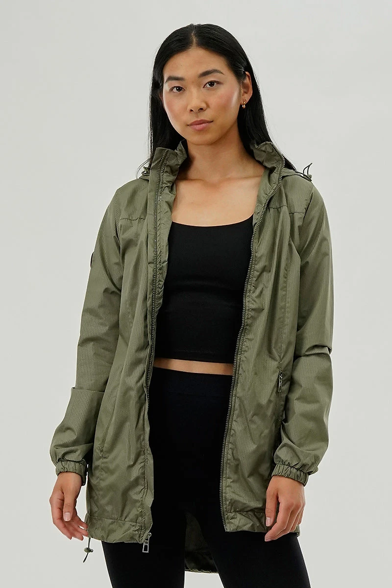 Long Hooded Lightweight Jacket - Olive