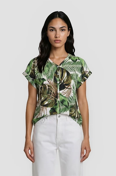 Printed Button Down Top - Green