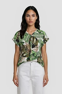 Printed Button Down Top - Green