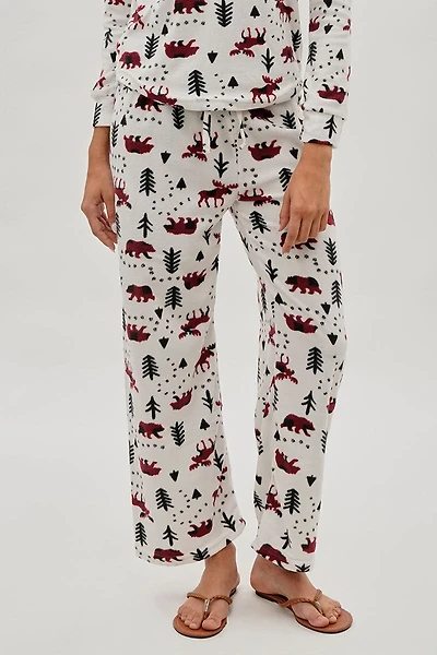 Canada Weather Gear Winter Print Wide Leg Pajama Pants - White