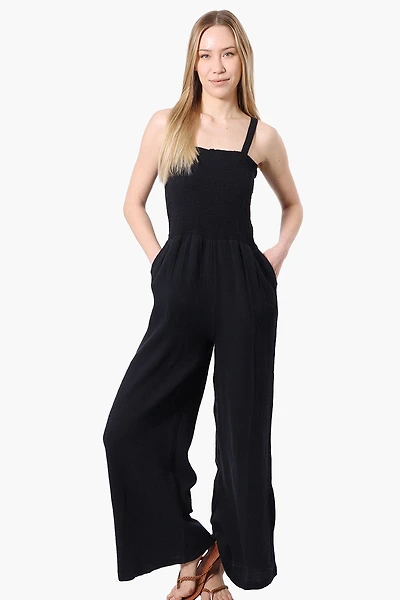 Impress Sleeveless Smocked Top Jumpsuit - Black